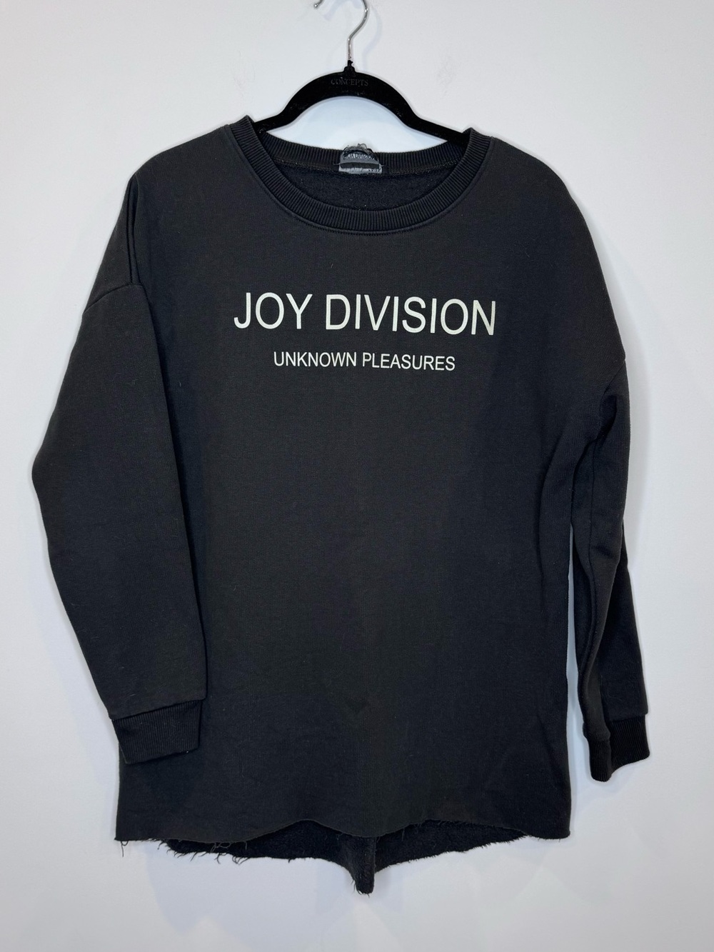 Joy Division Black Graphic Sweatshirt Unknown Pleasures raw hem glittery sz S